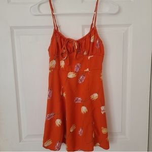 Urban outfitters mini orange floral summer dress sphagetti strap size small
